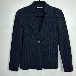 Nara Maglie Blue Black Wool Blend Button Closure Cardigan Sweater Size S